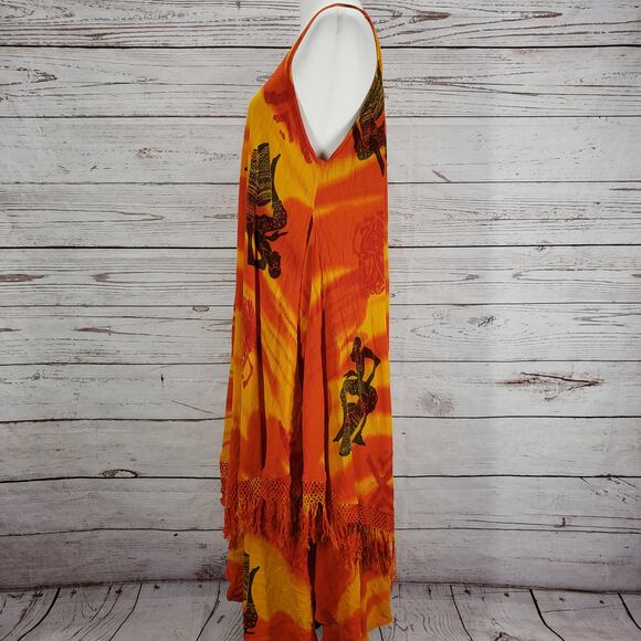 Sweet Lady Women's Yellow Orange Print Fringe Layered Maxi Dress One Size - Picture 3 of 13